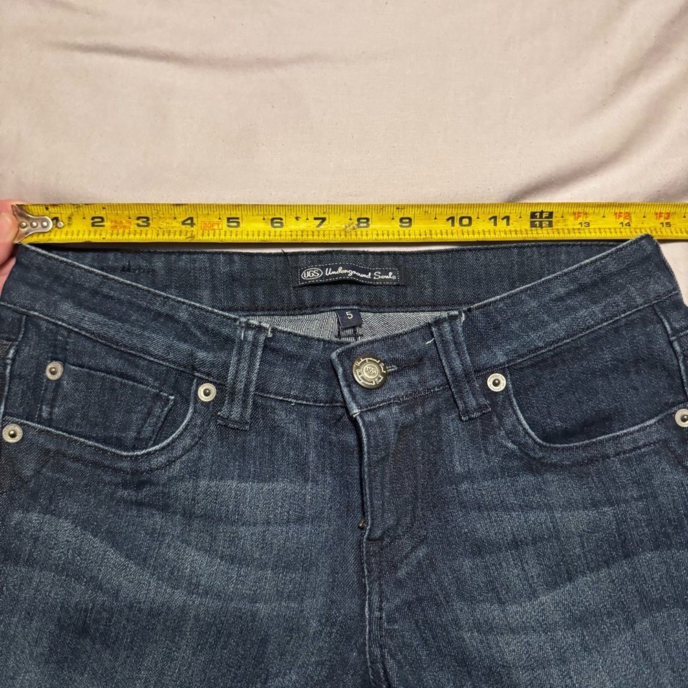 UGS Underground Soul Y2K Low Rise Jeans Women’s Size 5 Dark Wash Straight Leg - Picture 3 of 8